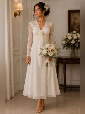 VTG Scott McClintock Wedding Ivory Lace Prairie Midi Dress Size 4